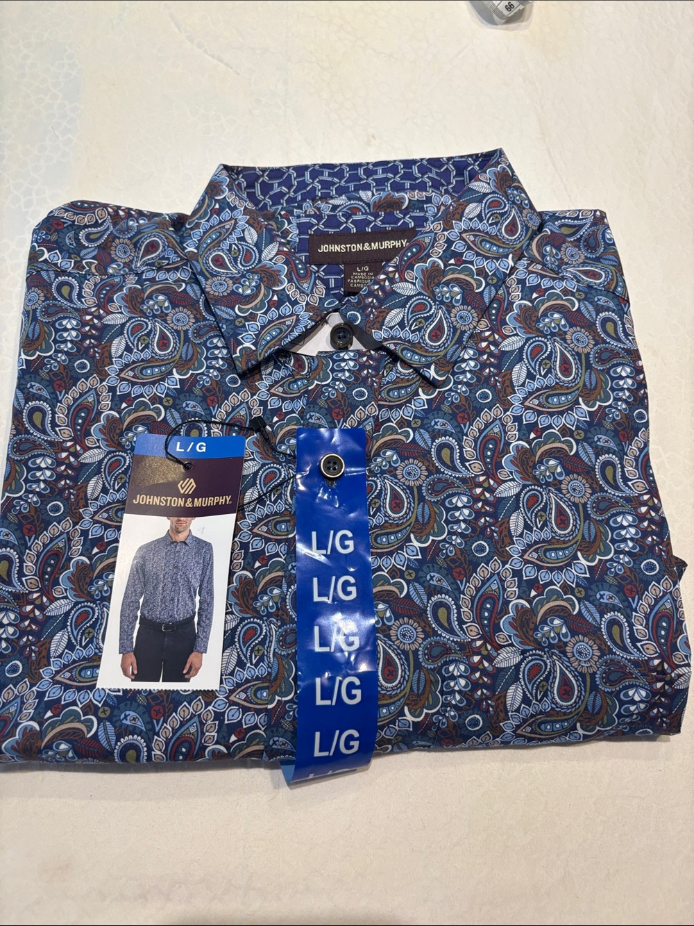 Johnston & Murphy Men's Navy Blue Paisley Dress Shirt